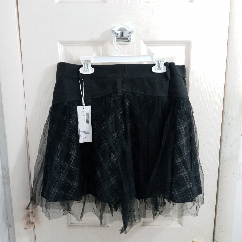 Goth Mini Skirt Womens Y2K Plaid Tulle Size XL Emo Tutu